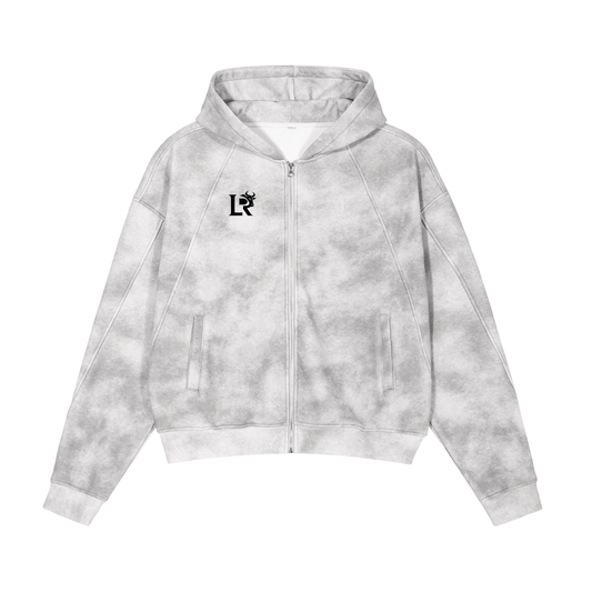 Dirty Washed Boxy Zip-up Fleece Hoodie